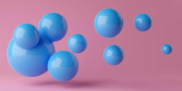 Abstract Blue Shiny Sphere Bubbles Pink Background Modern Minimal Template — Foto de Stock