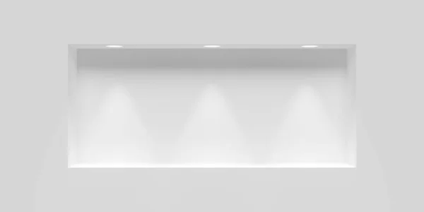 Κενό Σύγχρονο Αφηρημένο Λευκό Τοίχο Δωματίου Κενό Θέση Εσοχή Προβολείς — Φωτογραφία Αρχείου