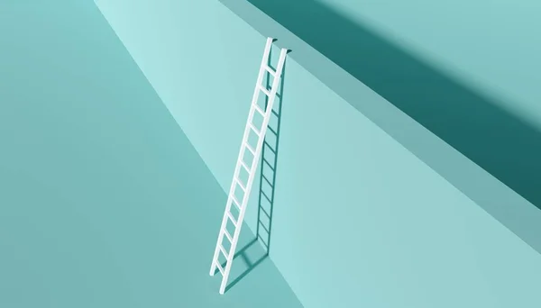 White Ladder Leaning Wall Modern Minimal Business Sucess Achievement Obstacle — Stockfoto