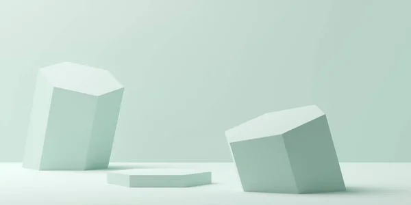 Pastel Green Empty Blank Heagon Shaped Dais Podium Platform Background — Stock Photo, Image