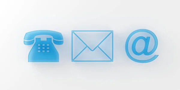 Niebieski Szklany Telefon List Kopertowy Symbole Mail Białym Tle Płaskie — Zdjęcie stockowe
