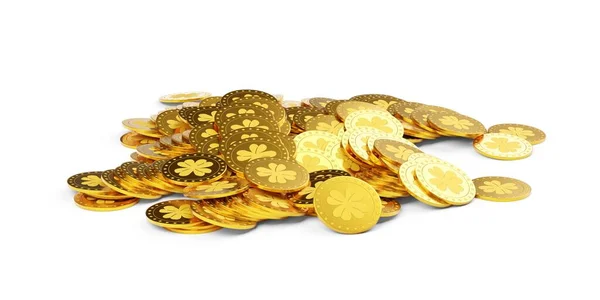 白い背景 貯蓄や金融の概念 3Dイラスト上の金のお金のコインのヒープまたは山 — ストック写真