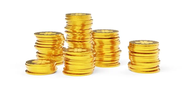 Несколько Пачек Золотых Монет Белом Фоне Богатство Сбережения Финансовая Концепция — стоковое фото