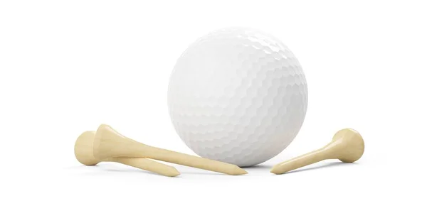 White Golf Ball Three Wooden Golf Tees White Background Illustration — Stock Photo, Image