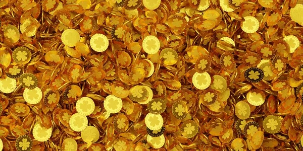 Montón Monedas Oro Fondo Plano Laico Vista Superior Desde Arriba —  Fotos de Stock