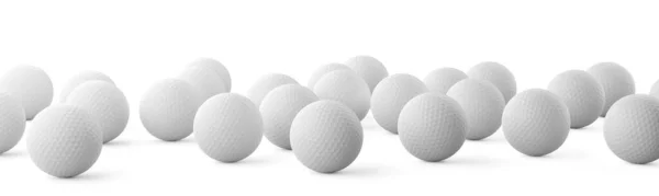 Muitas Bolas Golfe Branco Espalhadas Sobre Fundo Branco Ilustração — Fotografia de Stock