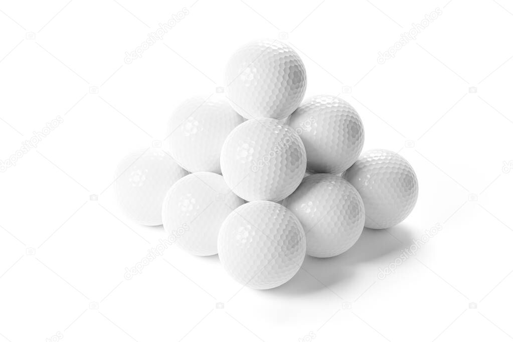 Pyramid of white golf bals over white background, 3D illustration