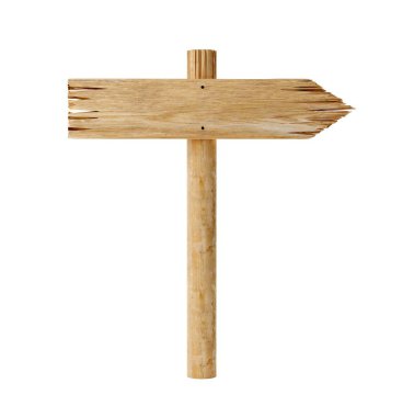 Boş, boş tahta ok kirliliği işareti yazı için yer var, tahta tahta tabela şablonu beyaz arkaplanda izole edilmiş, 3D illüstrasyon