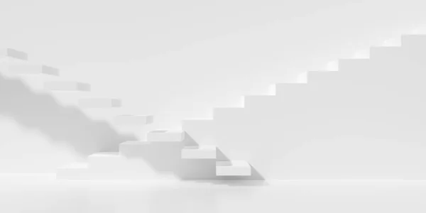 Két Fehér Lépcsők Lépések Megy Fel Fehér Fal Háttér Üzleti — Stock Fotó