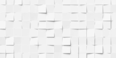 Rastgele döndürülmüş beyaz düzlemler geometrik arkaplan duvar kağıdı afişi veya şablon düz yukarıdan uzanır, 3D illüstrasyon