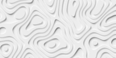 Ofset beyaz organik arazi yükseklik çizgileri geometrik arkaplan duvar kağıdı afiş deseni, 3D illüstrasyon