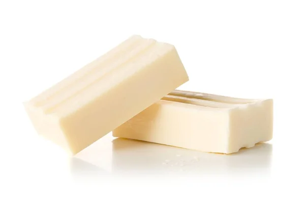 Two White Pieces Soap Bar White Background — ストック写真