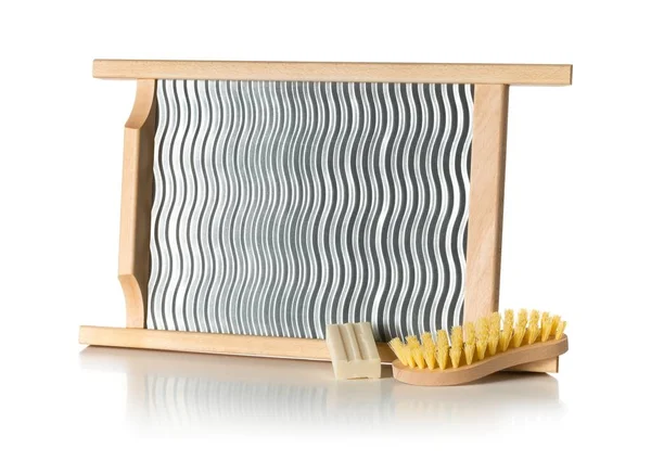 Single Wood Metal Washboard Wash Board Brush Piece Washing Soap — Stock fotografie