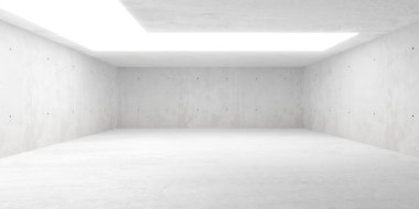 Abstract empty, modern concrete room with cornered light on the ceiling and rough floor - industrial interior background template, 3D illustration