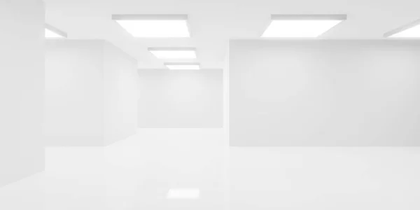 Abstract Empty Modern White Room Connecting Hallway Square Lights Shiny — 스톡 사진