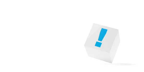 White Cube Boxe Blue Exclamation Mark White Background Idea Solution — Zdjęcie stockowe