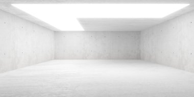 Abstract empty, modern concrete room with large light around the corner on the ceiling and rough floor - industrial interior background template, 3D illustration