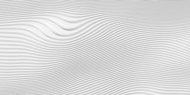 Step shifted wave shaped white horizontal lines geometrical background wallpaper banner template pattern flat lay top view from above, 3D illustration