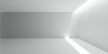 Empty white interior room with light from ceiling opening, modern architecture template background, 3D illustration