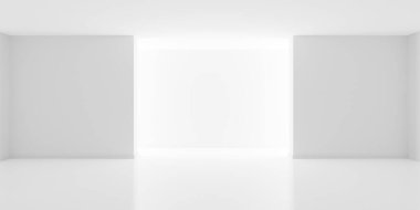 Arkadan gelen dolaylı ışık ile boş beyaz iç oda, modern mimari şablon arka plan, 3D illüstrasyon