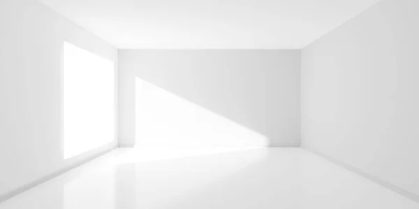 Üres Fehér Belső Szoba Nagy Ablakkal Napernyővel Modern Architektúra Sablon — Stock Fotó