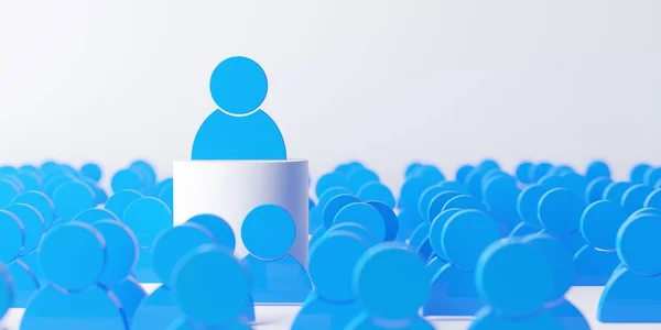 Grupo Figuras Gente Azul Con Una Destacándose Sobre Fondo Blanco —  Fotos de Stock