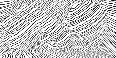 El çizimi çizgilerle dokulu odada soyut ilkel geometri, minimal modern optik illüzyon arka planı, 3 boyutlu illüstrasyon