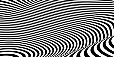 Soyut siyah ve beyaz monokrom yumuşak kıvrımlı çizgili çizgi çizgili arka plan, 3 boyutlu illüstrasyon