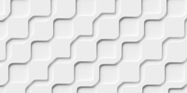 İnset wave şekilli beyaz çizgiler geometrik arkaplan pankart şablon düz düz yukarıdan görünüm, 3D illüstrasyon