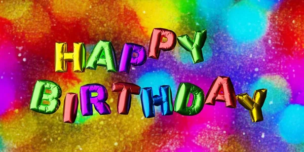 Colourful Balloon Happy Birthday Text Rainbow Colored Bokeh Background Birthday — Stock Photo, Image