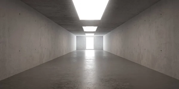 天井照明と反射床を備えた抽象的な空の近代的なコンクリート廊下 産業インテリア背景テンプレート 3Dイラスト — ストック写真