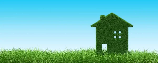 Green Grass Border Edge Grass House Icon Shape Wide Banner — Stock Photo, Image