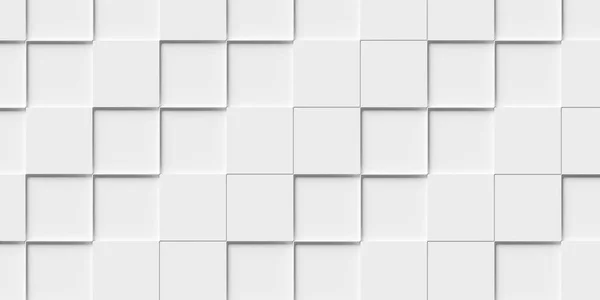 随机移位的白色立方体方块背景墙纸横幅全框填充 3D插图 — 图库照片
