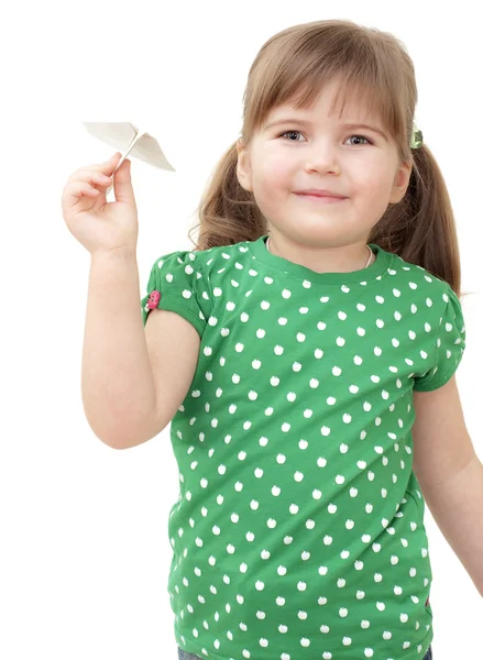 Mała dziewczynka flys płaszczyzny — Zdjęcie stockowe