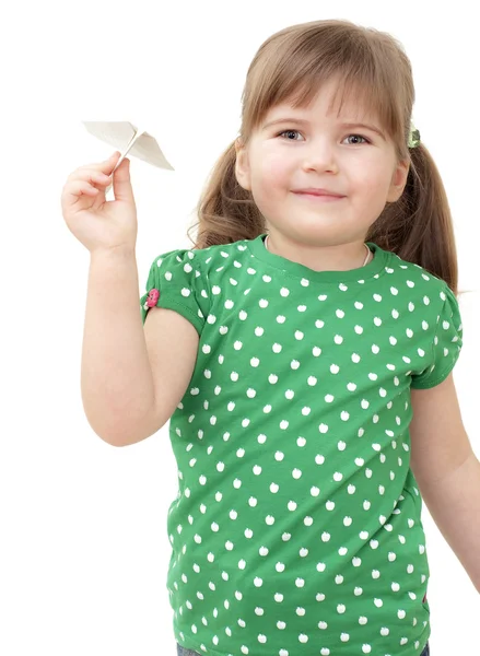 Little girl flys the plane — Stock Photo, Image