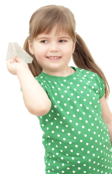 Little girl flys the plane — Stock Photo, Image