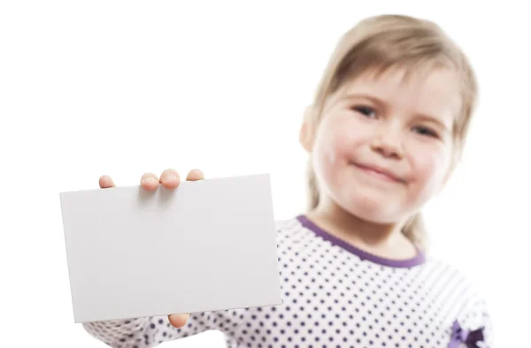 Little girl showing blank board — Stock Photo, Image