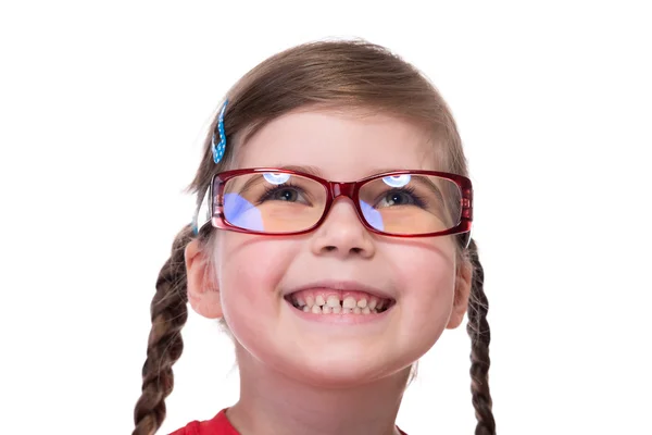 Närbild portret liten flicka glasögon — Stockfoto
