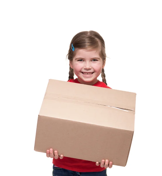 Dziewczynka z duża paczka pudełko — Zdjęcie stockowe