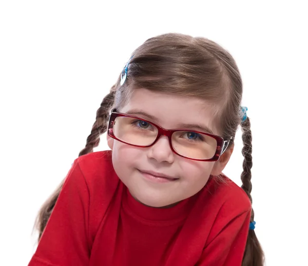 Close up portret of little girl wearing glasses — Stock Photo, Image