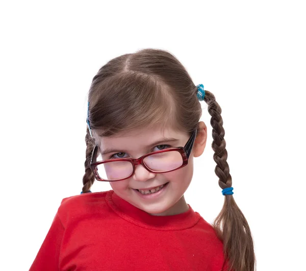 Close up portret of little girl wearing glasses — Stock Photo, Image