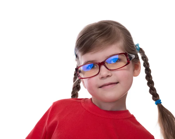 Close up portret of little girl wearing glasses — Stock Photo, Image