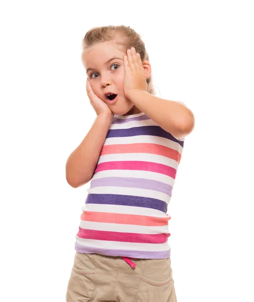 Little cute girl standing wonderful against white backdrop — Stock Photo, Image