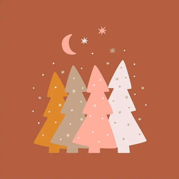 Elemento Gráfico Árbol Navidad Rosa Árbol Navidad Fondo Oscuro Ilustración — Vector de stock