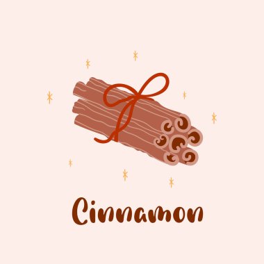 Cinnamon stick isolated graphic element. Cinnamon isolated vector hand drawn illustration. Spiced oodle icon in cute cartoon style. Hand drawn cinnamon. Aromatic bark. Condiment. clipart