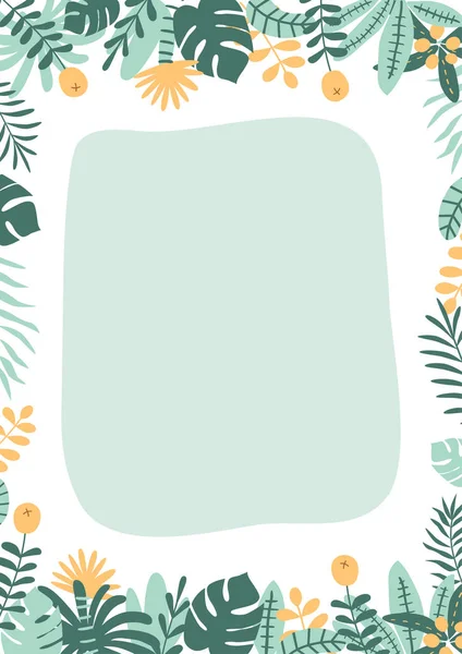 Jungle Party Template Green Tropical Palm Leaves Frame Border Wild — стоковое фото