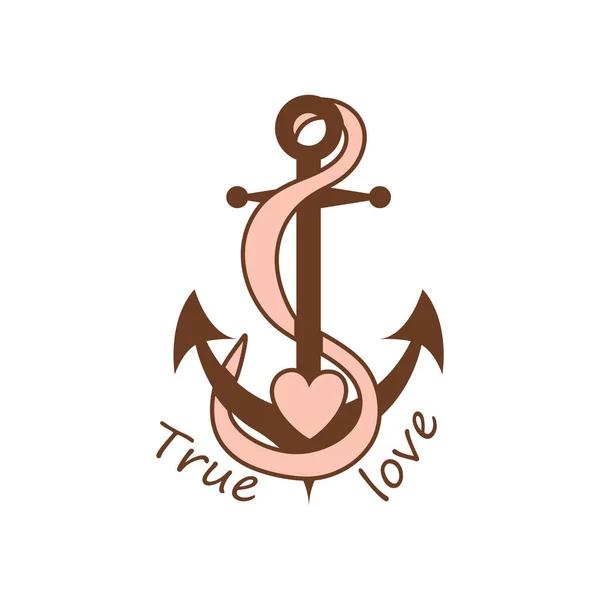 Valentines Day Tattoo Anchor Vintage Tattoo Anchor Ribbon Love Inscription — Stock Vector