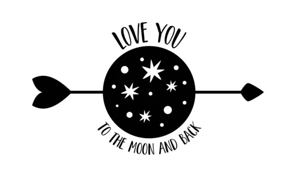 惑星の星と天体の愛の矢印のシンボルバレンタインデーのシンボル 月と背中にあなたを愛してください 白に隔離された装飾ロマンチックな月のグラフィック要素 かわいいグラフィックイラスト — ストック写真
