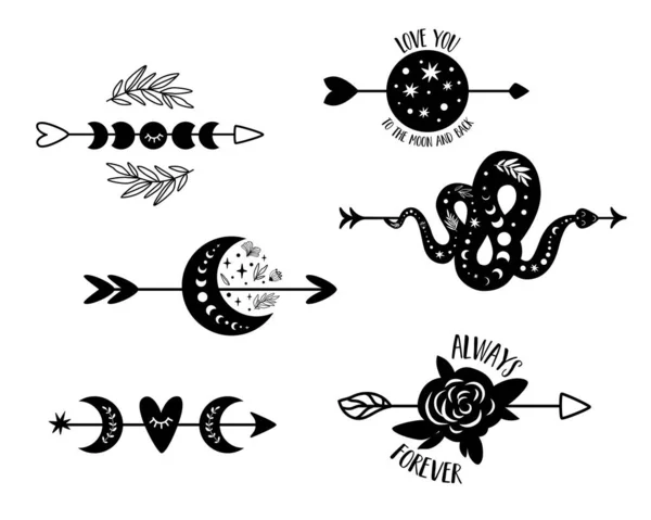 Celestial Arrows Set Love Arrow Symbols Celestial Moon Phase Shape — Stock Photo, Image