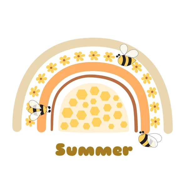 Honigbiene Regenbogenelement Honigwabe Biene Süßer Honig Imkerei Grafisches Element Isoliert — Stockvektor